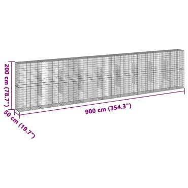 vidaXL Συρματοκιβώτιο με Κάλυμμα 900x50x200εκ. από Γαλβανισμένο Χάλυβα
