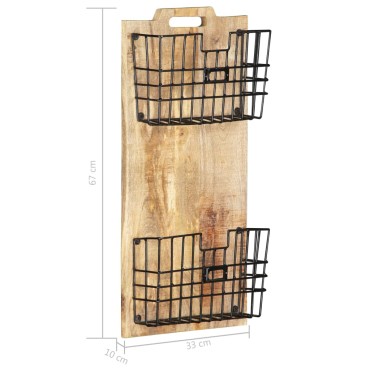 vidaXL Θήκη Περιοδικών Τοίχου 33x10x67cm Μασίφ Ακατέργ. Ξύλο Μάνγκο 1 τεμ.