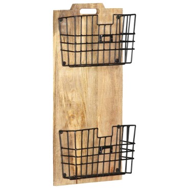 vidaXL Θήκη Περιοδικών Τοίχου 33x10x67cm Μασίφ Ακατέργ. Ξύλο Μάνγκο 1 τεμ.