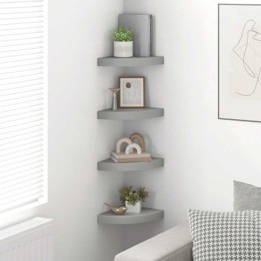 vidaXL Ράφια Τοίχου Γωνιακά 4 τεμ. Γκρι 25x25x3,8cm MDF