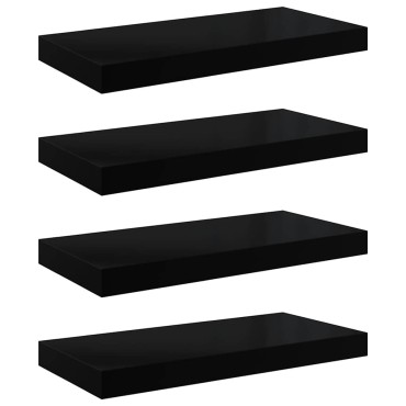 vidaXL Ράφια Τοίχου Γυαλιστερά Μαύρα 4 τεμ. 50x23,5x3,8cm MDF
