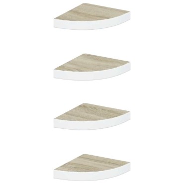 vidaXL Ράφια Τοίχου Γωνιακά 4 τεμ. Δρυς/Λευκό 25x25x3,8cm από MDF
