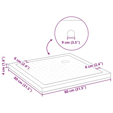 vidaXL Δίσκος Βάσης Ντους με Τρύπες 80 x 80 x 4 cm ABS Μαύρο