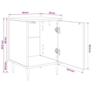 vidaXL Κομοδίνο RHENEN Μαύρη Δρυς 36x33x51cm Επεξεργασμένο Ξύλο 1 τεμ.