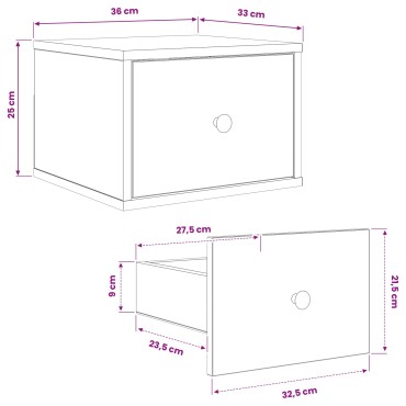 vidaXL Τοίχου κομοδίνο LOCHEM 2 τεμ. Μαύρη Δρυς 36x33x25cm