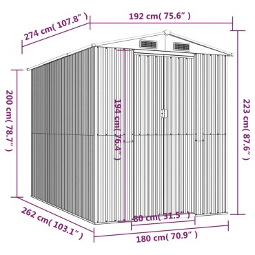 vidaXL Αποθήκη Κήπου Ανοιχτό καφέ 192x274x223 εκ. Γαλβανισμένο Ατσάλι