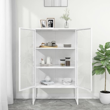 vidaXL Μπουφές Λευκός 80x35x135cm από Ατσάλι και Ψημένο Γυαλί 1 τεμ.