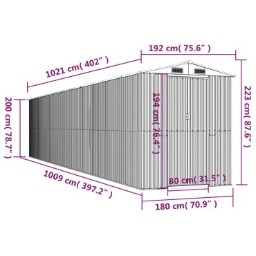 vidaXL Αποθήκη Κήπου Ανθρακί 192 x 1021 x 223 εκ. Γαλβανισμένο Ατσάλι