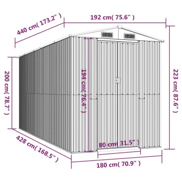 vidaXL Αποθήκη Κήπου Ανθρακί 192x440x223 εκ. Γαλβανισμένο Ατσάλι