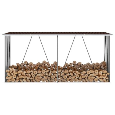 vidaXL Υπόστεγο Αποθήκευσης Ξύλων Κήπου Καφέ 330 x 84 x 152 εκ. Ατσάλι