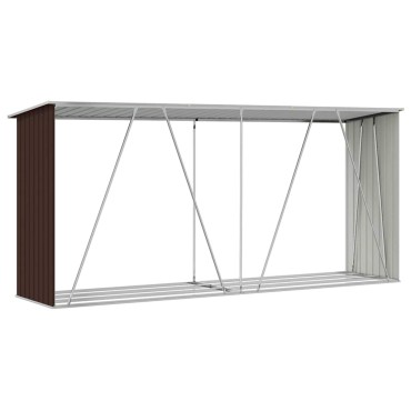 vidaXL Υπόστεγο Αποθήκευσης Ξύλων Κήπου Καφέ 330 x 84 x 152 εκ. Ατσάλι