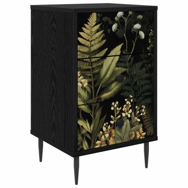 vidaXL Κομοδίνο RHENEN Μαύρη Δρυς 36x33x61cm Επεξεργασμένο Ξύλο 1 τεμ.