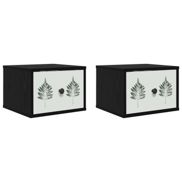 vidaXL Τοίχου κομοδίνο HANAU 2 τεμ. Μαύρη Δρυς 36x33x25cm