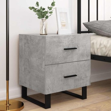 vidaXL Κομοδίνα 2 τεμ. Γκρι Σκυροδεμ. 40x35x47,5cm Επεξεργ. Ξύλο