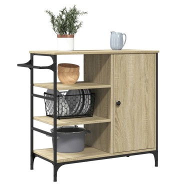 vidaXL Τρόλεϊ Κουζίνας Sonoma Δρυς 87,5x38,5x84,5cm Επεξ. Ξύλο 1 τεμ.