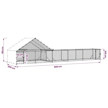 vidaXL Coop Κοτόπουλου με Οροφή και Αυλή 2 τεμ. Ασημί 8 x 2 x 1,9 μ