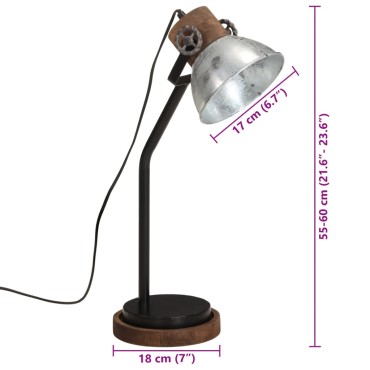 vidaXL Φωτιστικό Γραφείου 25 W Vintage Ασημί 18x18x60 εκ. Ε27