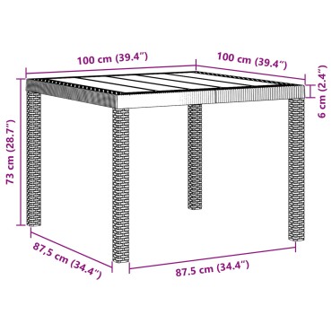 vidaXL Τραπέζι Κήπου Καφέ 100x100x73cm συνθετικό ρατάν 1 τεμ.