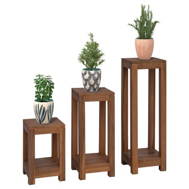 vidaXL Βάση φυτών 3 τεμ. Φυσικό 25 x 25 x 80 cm Στερεό Ξύλο Τίκ