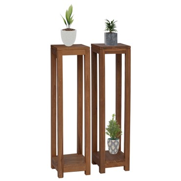 vidaXL Βάση φυτών 2 τεμ. Φυσικό 25 x 25 x 100 cm Στερεό Ξύλο Τίκ