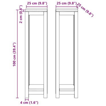 vidaXL Βάση φυτών 2 τεμ. Φυσικό 25 x 25 x 100 cm Στερεό Ξύλο Τίκ