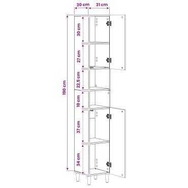 vidaXL Ντουλάπι Μπάνιου με Ανοιχτό Ράφι ARNHEM Μαύρο 30x31x190 εκ 1 τεμ.