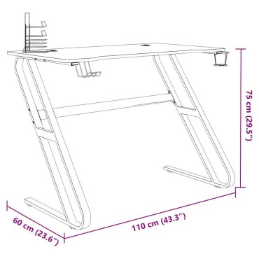 vidaXL Γραφείο Gaming Μαύρο 110x60x75cm με Πόδια σε Σχήμα ΖΖ 1 τεμ.
