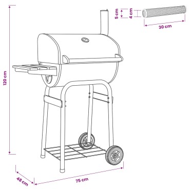 vidaXL Γκριλ κάρβουνου 75 x 48 x 120 εκ. Ασημί