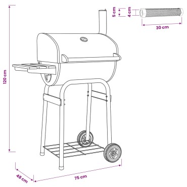 vidaXL Γκριλ κάρβουνου 75 x 48 x 120 εκ. Ασημί