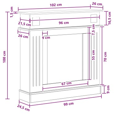 vidaXL Περίβλημα τζακιού Παλαιωμένο ξύλο 102 x 26 x 100 εκ