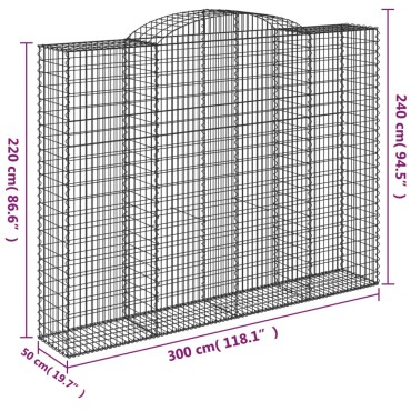 vidaXL Συρματοκιβώτια Τοξωτά 6 τεμ. 300x50x220/240 εκ. Γαλβαν. Ατσάλι