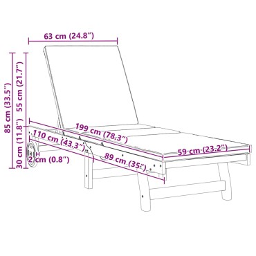 vidaXL Ξαπλώστρα Καφέ 199x63x85cm Στερεό Ξύλο Ακακίας 1 τεμ.