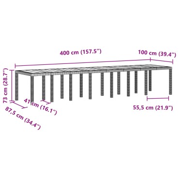 vidaXL Τραπέζι Κήπου Ανθρακί 400x100x73cm συνθετικό ρατάν 1 τεμ.