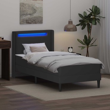 vidaXL Σκελετός κρεβατιού με στρώμα Γκρι 80 x 200 cm Τεχνητό Δέρμα