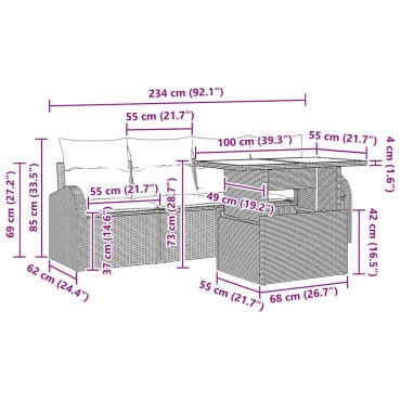 vidaXL Σετ Καναπέ Κήπου 5 τεμ. Μπεζ Πολυ Ρατάν 234x117x85cm  Γωνιακός