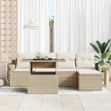 vidaXL Σετ Καναπέ Κήπου 6 τεμ. Μπεζ Πολυ ράταν 100x55x73cm  Γωνιακός