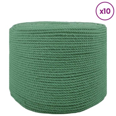 vidaXL Cotton Twine 10 τμχ. 2 mm 100 m Πράσινο 100% Βαμβάκι