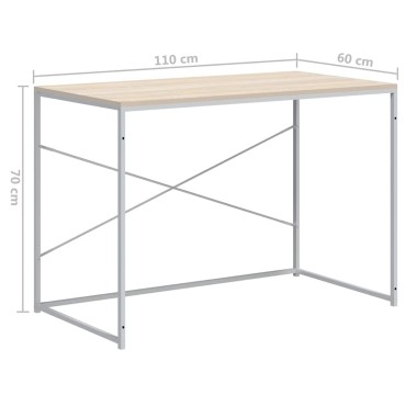 vidaXL Γραφείο Υπολογιστή Λευκό/Δρυς 110x60x70cm Επεξ. Ξύλο 1 τεμ.