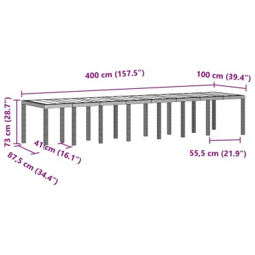vidaXL Τραπέζι Κήπου Λευκό 400x100x73cm συνθετικό ρατάν 1 τεμ.