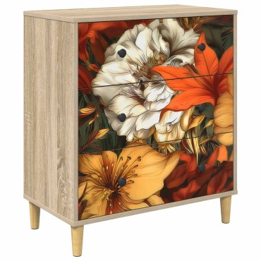 vidaXL Κουτί με συρτάρια GENNEP Σχέδιο κρίνος 66x36,5x75cm