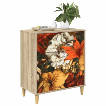 vidaXL Κουτί με συρτάρια GENNEP Σχέδιο κρίνος 66x36,5x75cm