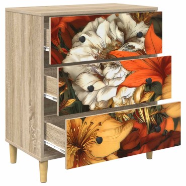 vidaXL Κουτί με συρτάρια GENNEP Σχέδιο κρίνος 66x36,5x75cm