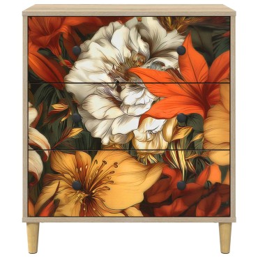 vidaXL Κουτί με συρτάρια GENNEP Σχέδιο κρίνος 66x36,5x75cm