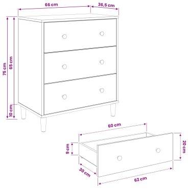 vidaXL Κουτί με συρτάρια GENNEP Σχέδιο κρίνος 66x36,5x75cm
