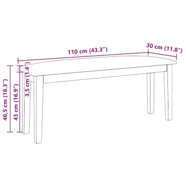 Πάγκος vidaXL μασίφ ξύλο καουτσούκ 110x30x46,5 cm