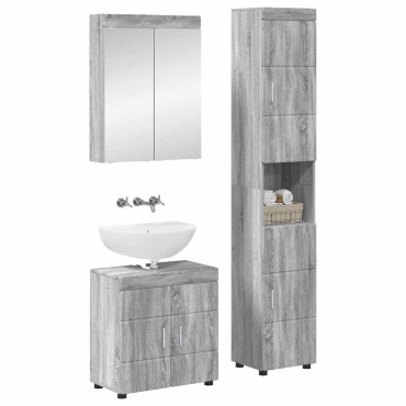 vidaXL Σετ Επίπλων Μπάνιου TULUM 3 τεμ. Γκρίζο Σονομα 60x34x63 εκ