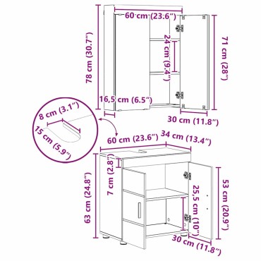 vidaXL Σετ Επίπλων Μπάνιου TULUM 3 τεμ. Γκρίζο Σονομα 60x34x63 εκ