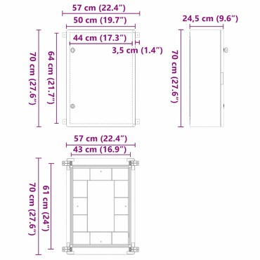vidaXL Ντουλάπι Ελέγχου Γκρι 57 x 24,5 x 70 εκ ΑΒΣ Πλαστικό