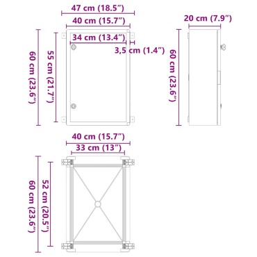 vidaXL Ντουλάπι Ελέγχου Γκρι 47 x 20 x 50 εκ ΑΒΣ Πλαστικό