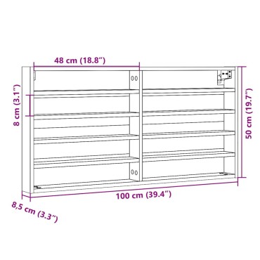 vidaXL Ραφιέρα Λευκή 100x8,5x50cm από Επεξεργασμένο Ξύλο 1 τεμ.